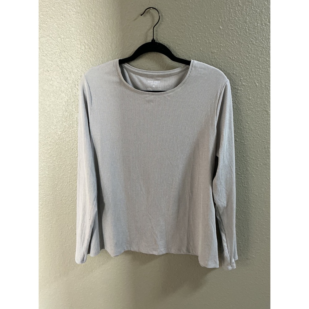 Nine West Ribbed Long Sleeve Top Womens XL Grey Excellent Casual Soft Spun